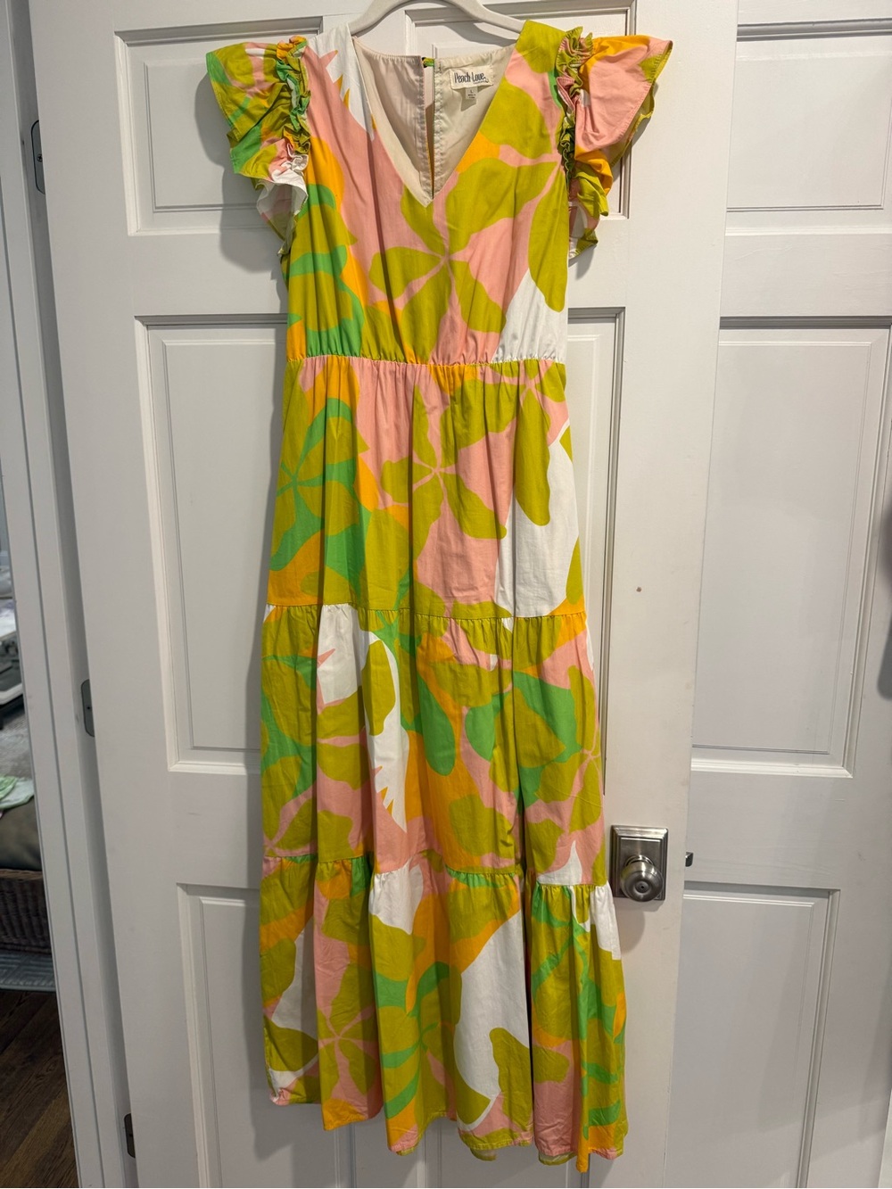 Peach Love California Pink & Green Tiered Maxi Dress